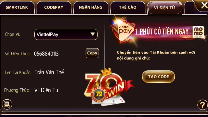 Cách nạp tiền từ momo vào Zowin