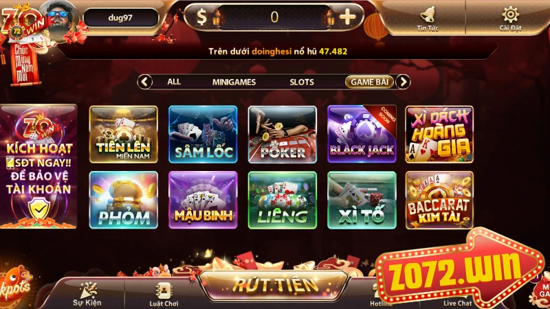 Những tựa game bài tại Zowin